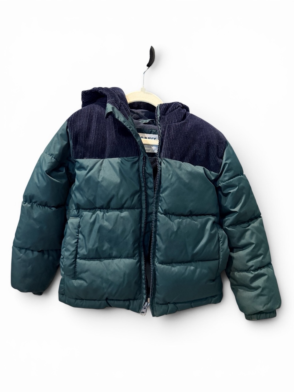 Old Navy GUC Kids Hooded Puffer Jacket in Green & Navy